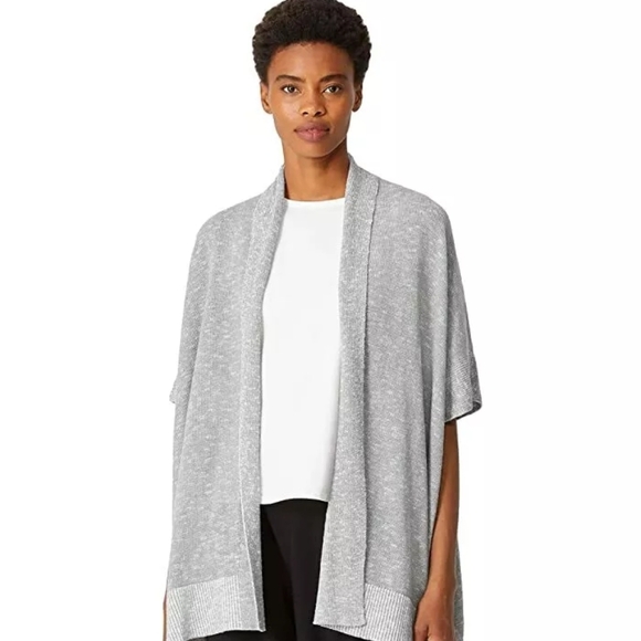 Eileen Fisher Organic Cotton Linen Slub Open Cardigan Smoke Size S/M - Picture 4 of 6